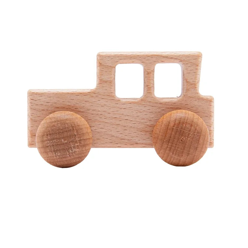 Wooden Baby Car Toys Beech Wooden Dinosaur Cartoon Car Teether Educational Montessori Toys for Children Teething Baby Toys