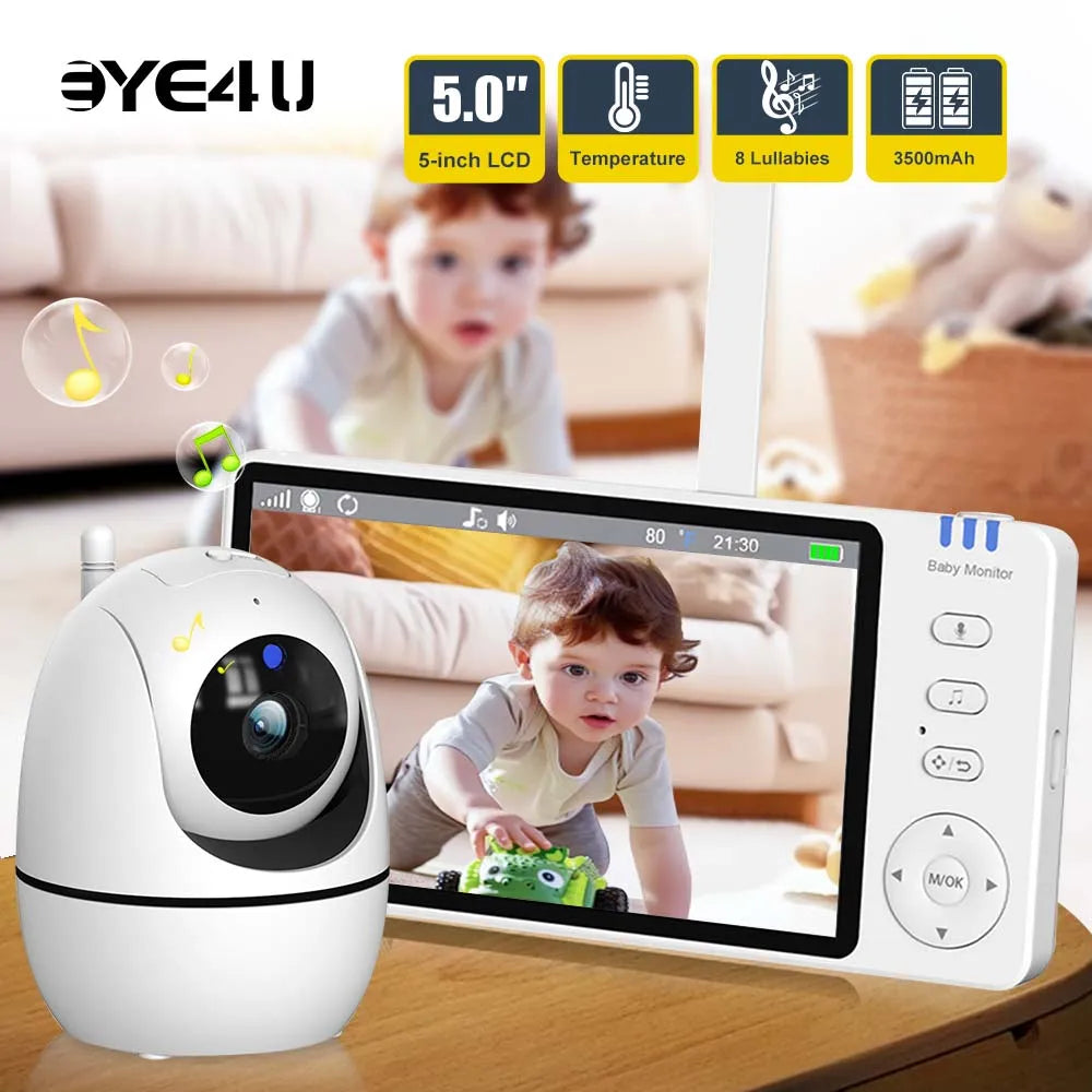 5 Inch Video Baby Monitor with Camera PTZ Zoom Babyphone Cam Security Protection Surveillance Cameras Temperature Sensor Lullaby