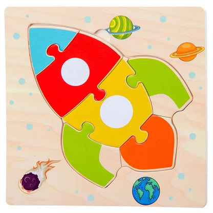 Montessori Games Baby Toys Animals Traffic Kids 3D Puzzles Wooden Cartoon Cognition Puzzle Toy Matching Educational Game Gift