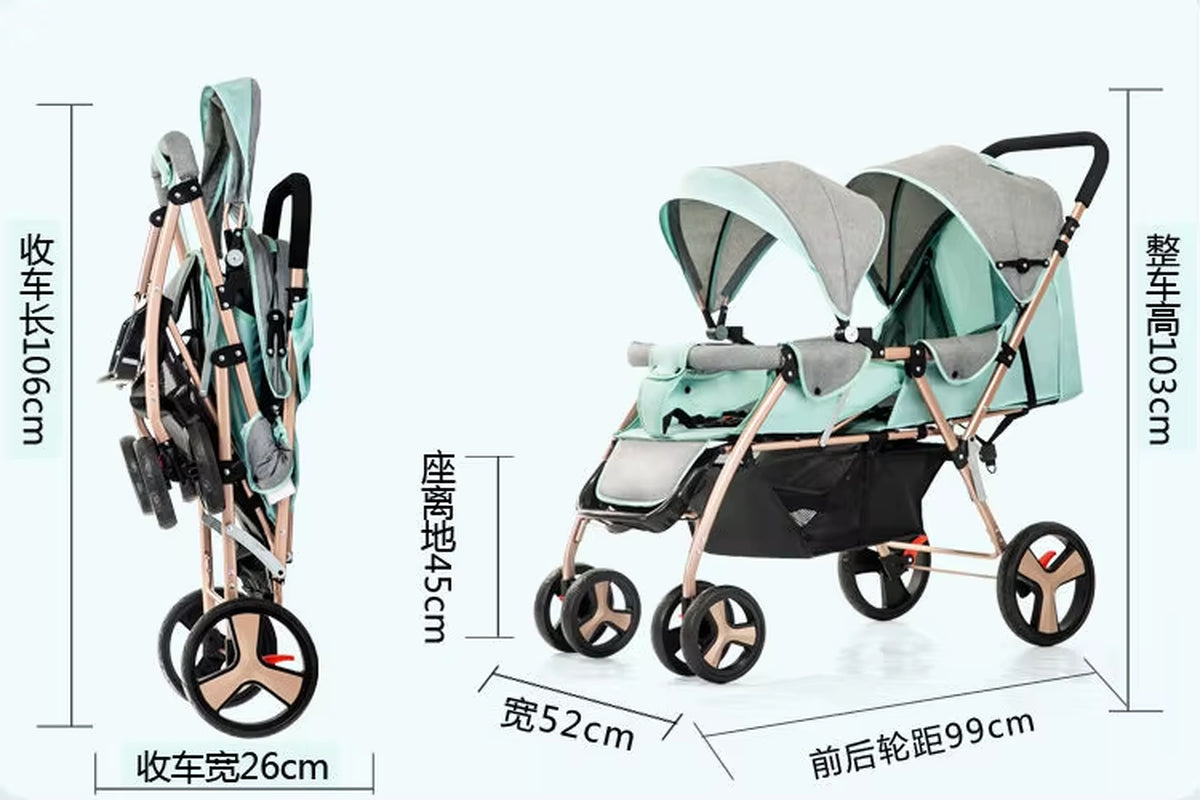 Luxury Twin Strollers Sit and Lie down Function Hot Mom Stroller for Babies