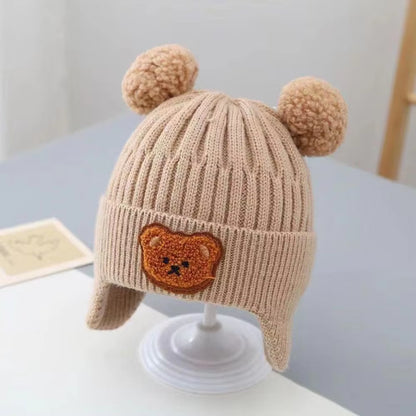 Winter Baby Beanie Cap Cartoon Bear Ear Protection Knitted Hat for Toddler Boys Girls Cute Korean Warm Kids Crochet Hats