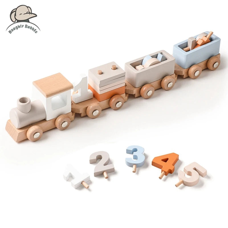 Wooden Train Birthday Toy Montessori Toys Baby Educational Toys Wooden Trolley Baby Learning Toys Number of Wood Baby'S Toys