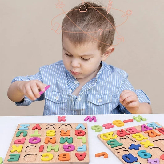 20CM Baby Toys Wooden Puzzle Alphabet Number Shape Matching 3D Puzzle Board Game Wooden Montessori Toys for Children Gifts