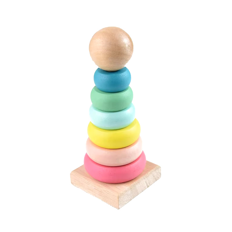 Baby Rainbow Tower Stacking Toys Montessori Wooden Colorful Stacking Puzzle Ring Early Educational Teaching Aids Baby Toys Gifts