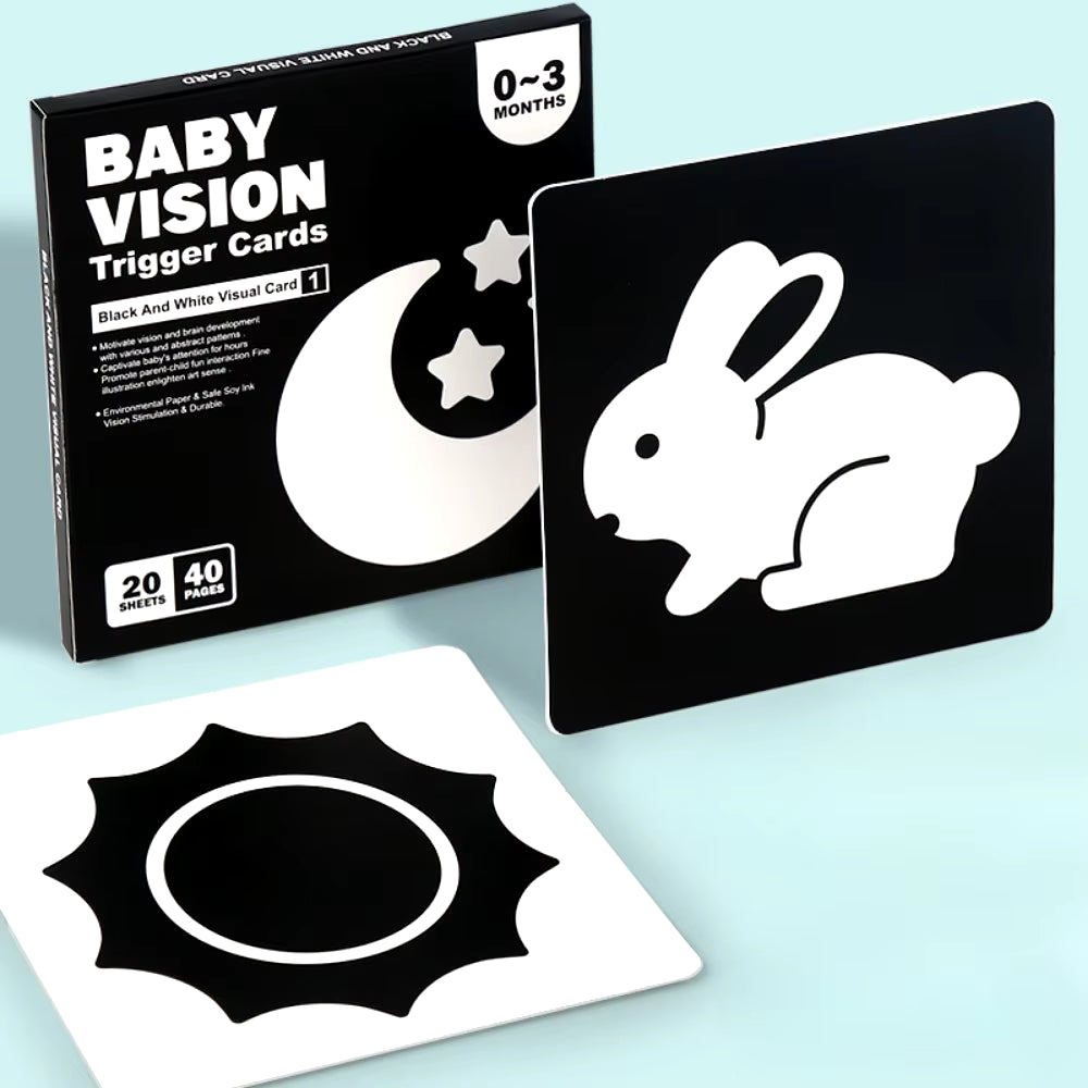 Montessori 0-12Month Baby Vision Stimulation Cards Black and White Contrast Cards Stimulate Newborn Visual Early Learning Toys