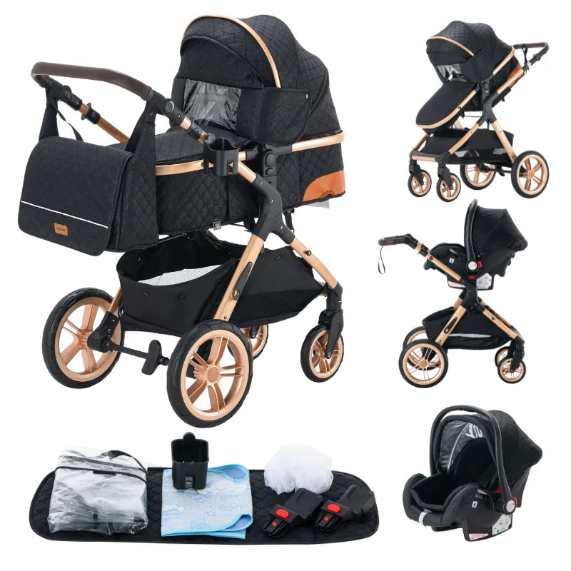 Baby Stroller 3 In1,Four Wheel Stroller,2 in 1 Baby Car,Lightweight Strollers,Mutifunction Strollers,Baby Carriage,Poussette