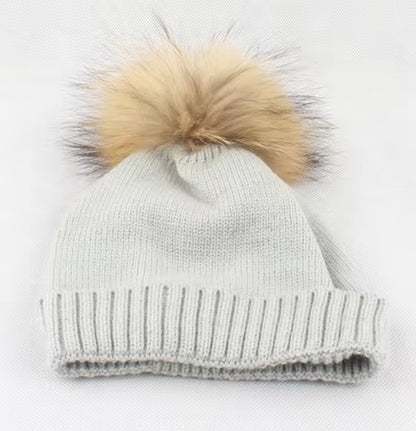 Baby Hat Soft Wool Beanie Real Fur Pompom Winter Hat for Children Girls Boys Warm Knitted Kids Hats New