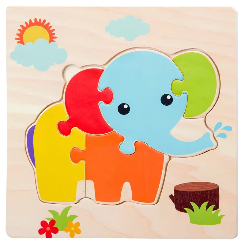 Montessori Games Baby Toys Animals Traffic Kids 3D Puzzles Wooden Cartoon Cognition Puzzle Toy Matching Educational Game Gift