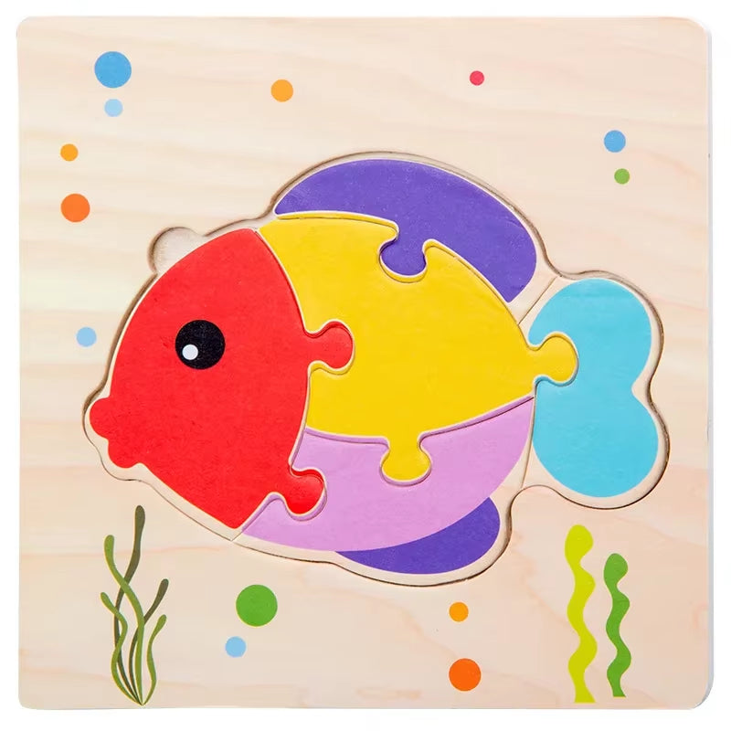 Montessori Games Baby Toys Animals Traffic Kids 3D Puzzles Wooden Cartoon Cognition Puzzle Toy Matching Educational Game Gift