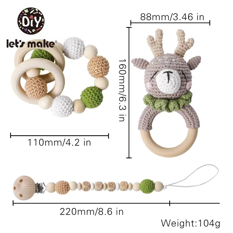 Baby Toys 1Set Crochet Amigurumi Elephant Owl Rattle Bell Custom Newborn Pacifier Clip Montessori Toy Educational Baby Rattle