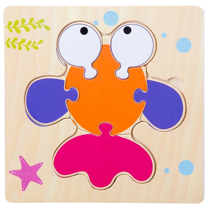 Montessori Games Baby Toys Animals Traffic Kids 3D Puzzles Wooden Cartoon Cognition Puzzle Toy Matching Educational Game Gift