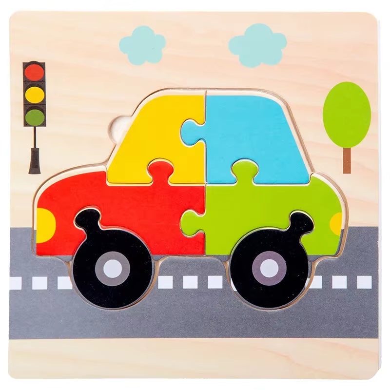 Montessori Games Baby Toys Animals Traffic Kids 3D Puzzles Wooden Cartoon Cognition Puzzle Toy Matching Educational Game Gift