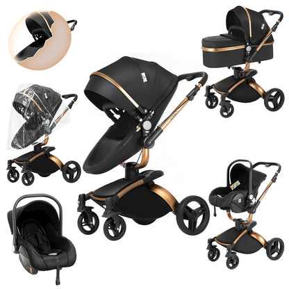 3 in 1 Stroller Baby Stroller Newborn Stroller High Quality Baby Carriage Senior Baby Portable Rubber Wheel PU Leather Parm