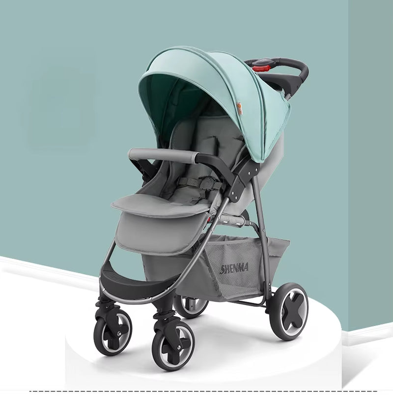 Portable Folding Four Wheels Stroller Baby Cars High View Carriers and Strollers Sit or Lie down Shock Absorption Baby Pram