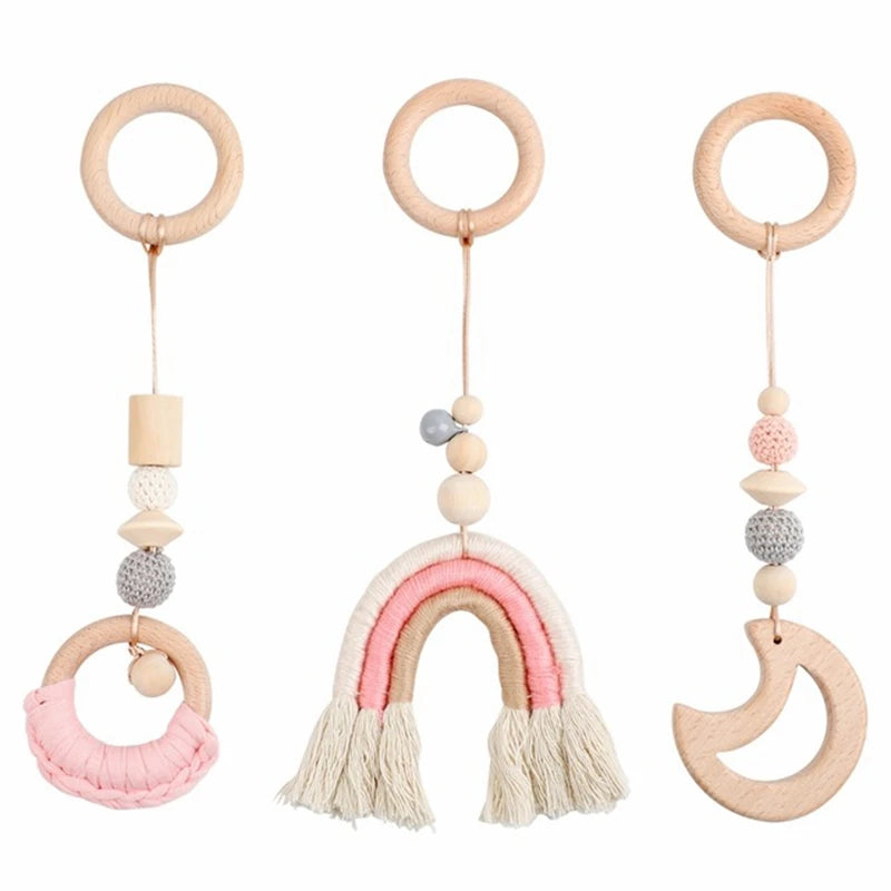 1Set Baby Fitness Frames Baby Gym Mobile Suspension Baby Room Decoration Newborn Baby Activity Accessories Wooden Rattles Toys