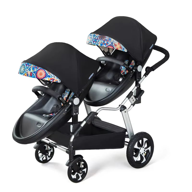 2024 New Twin Baby Strollers,Eggshel Double Baby Strollers,Luxury Leather Baby Carriage,Portable Folding Double Newborn Pram