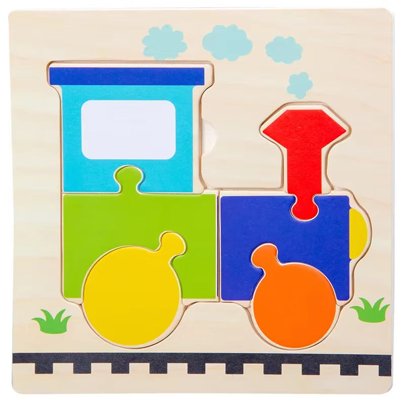 Montessori Games Baby Toys Animals Traffic Kids 3D Puzzles Wooden Cartoon Cognition Puzzle Toy Matching Educational Game Gift